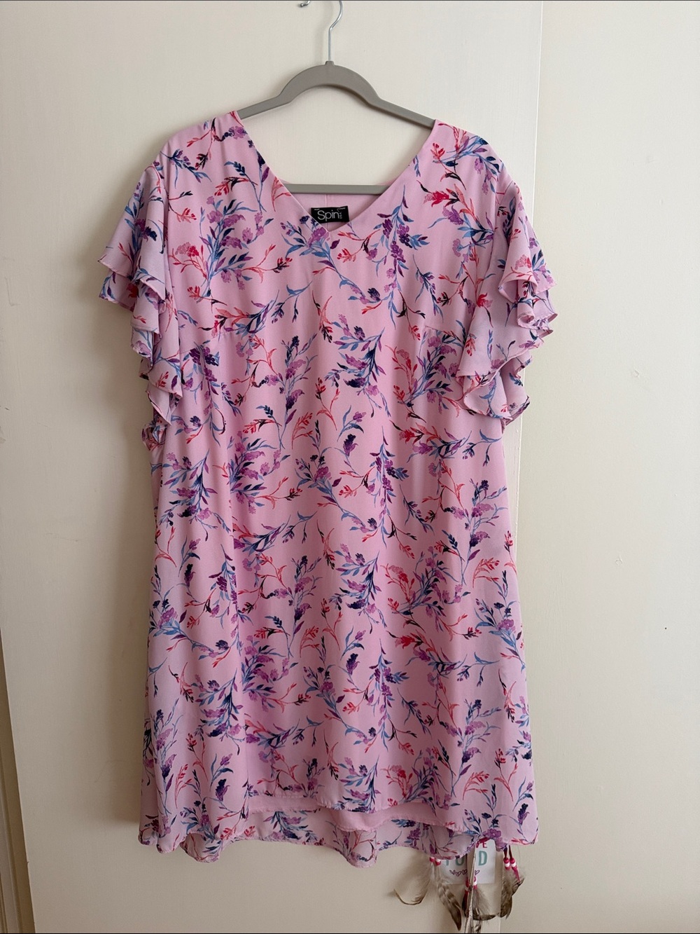 Spin USA Pink Floral Ruffle Sleeve Dress